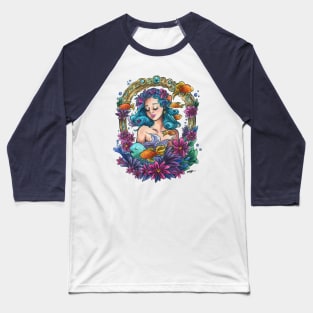 Zodiac Sign Pisces Art Deco Watercolour Baseball T-Shirt